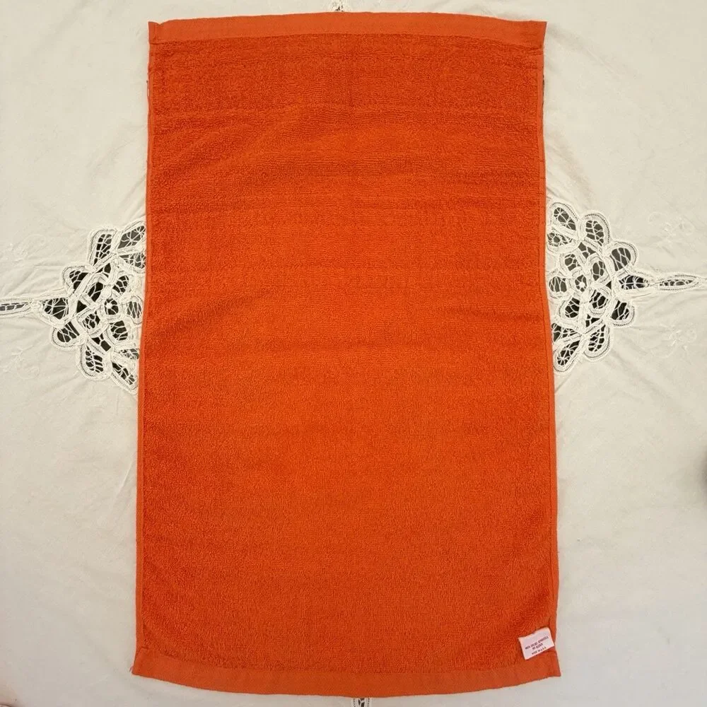 VTG St. Mary’s 70s Orange Bath Towel Set Boho Cottagecore Lace Trim Floral USA